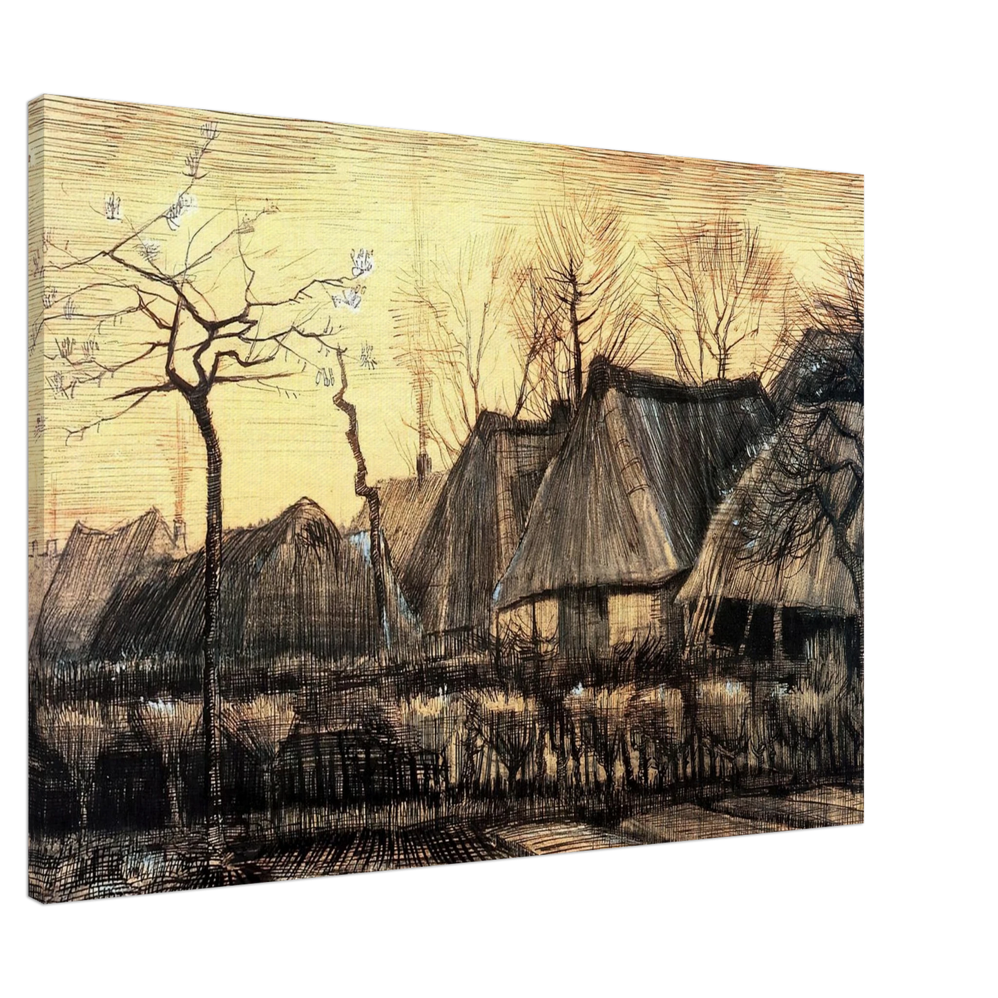 Vincent van Gogh - Houses with Thatched Roofs Canvas - 20x30 cm / 8x12 inches-canvas