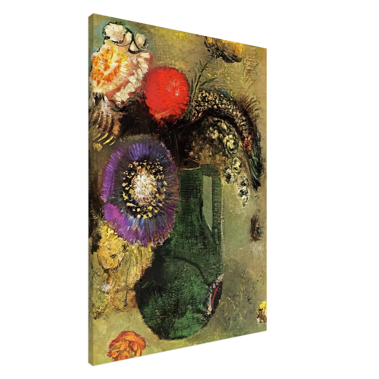 Odilon Redon - FLOWERS IN GREEN VASE WITH HANDLES Canvas - 20x30 cm / 8x12 inches-canvas