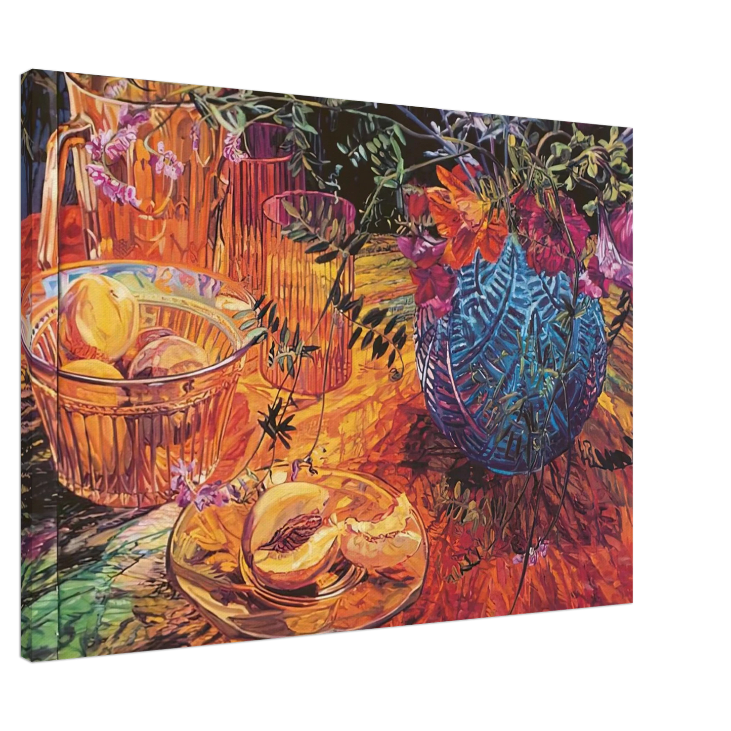 Janet Fish - CUT PEACH BLUE VASE 1993 Canvas - 20x30 cm / 8x12 inches-canvas