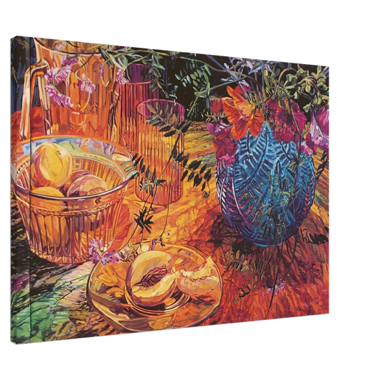 Janet Fish - CUT PEACH BLUE VASE 1993 Canvas - 20x30 cm / 8x12 inches-canvas