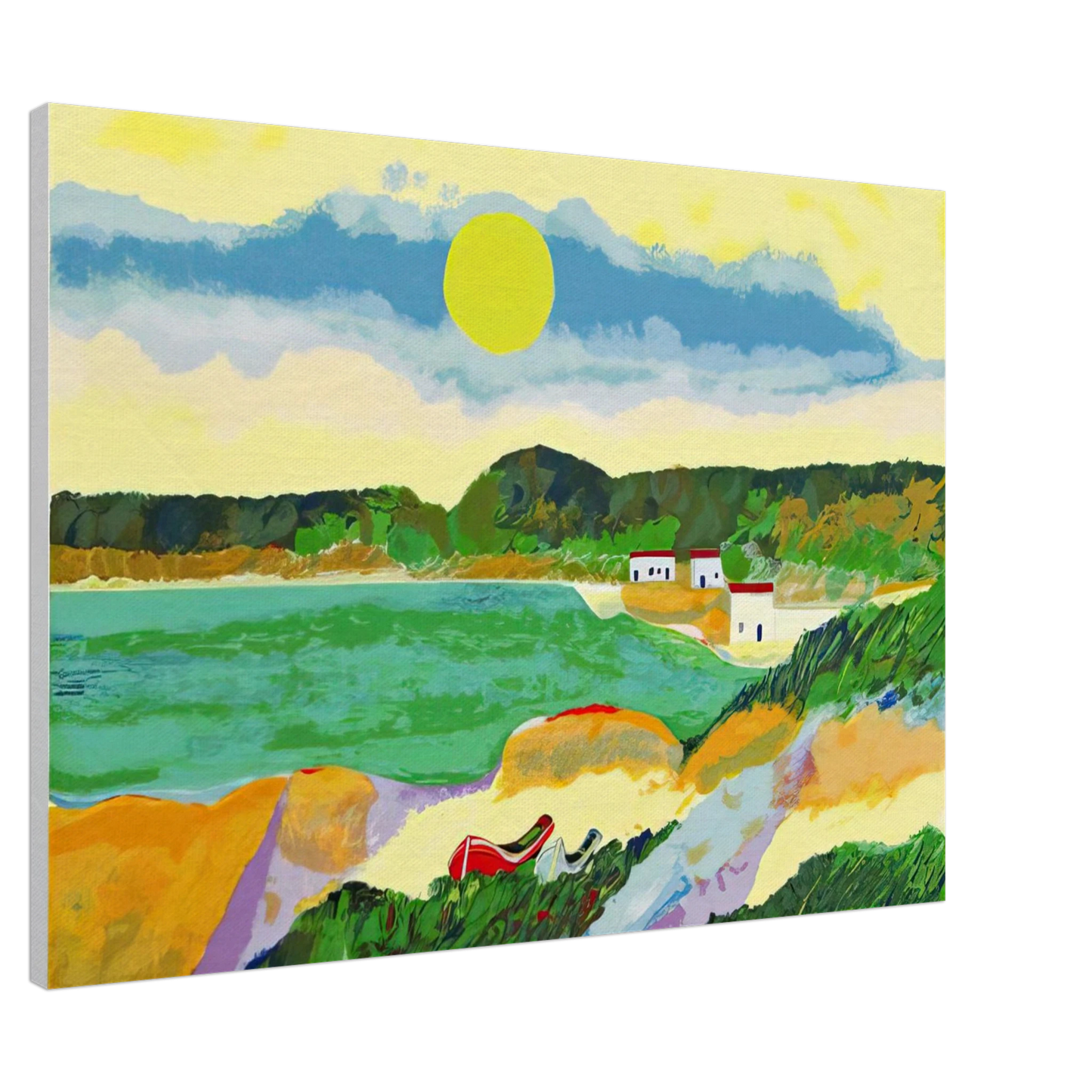 Aldemir Martins - Marinha Com Casas - Post-Impressionism Canvas - 20x30 cm / 8x12 inches-canvas