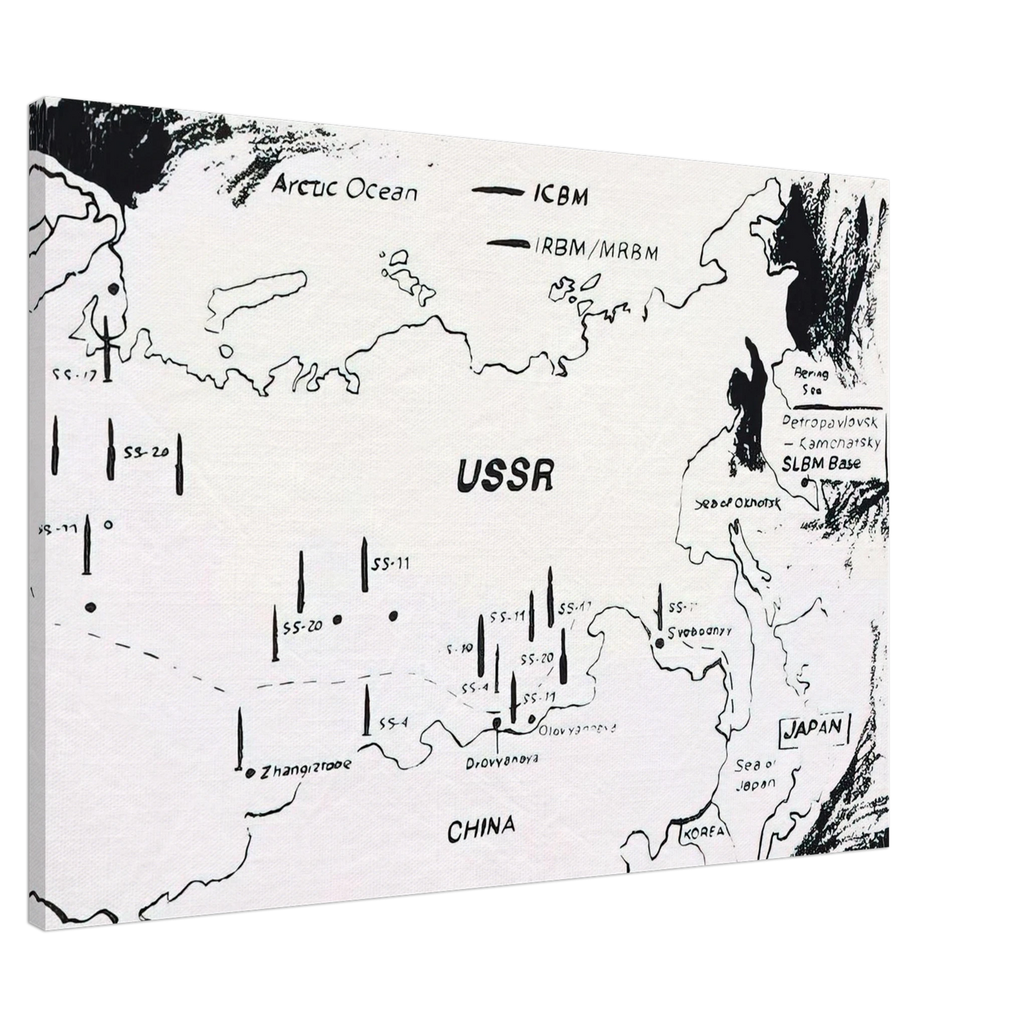 Andy Warhol - Map of Eastern U.S.S.R. Missile Bases Canvas - 20x30 cm / 8x12 inches-canvas