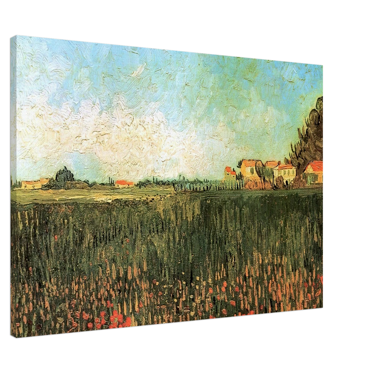 Vincent van Gogh - Farmhouses in a Wheat Field Near Arles Canvas - 20x30 cm / 8x12 inches-canvas