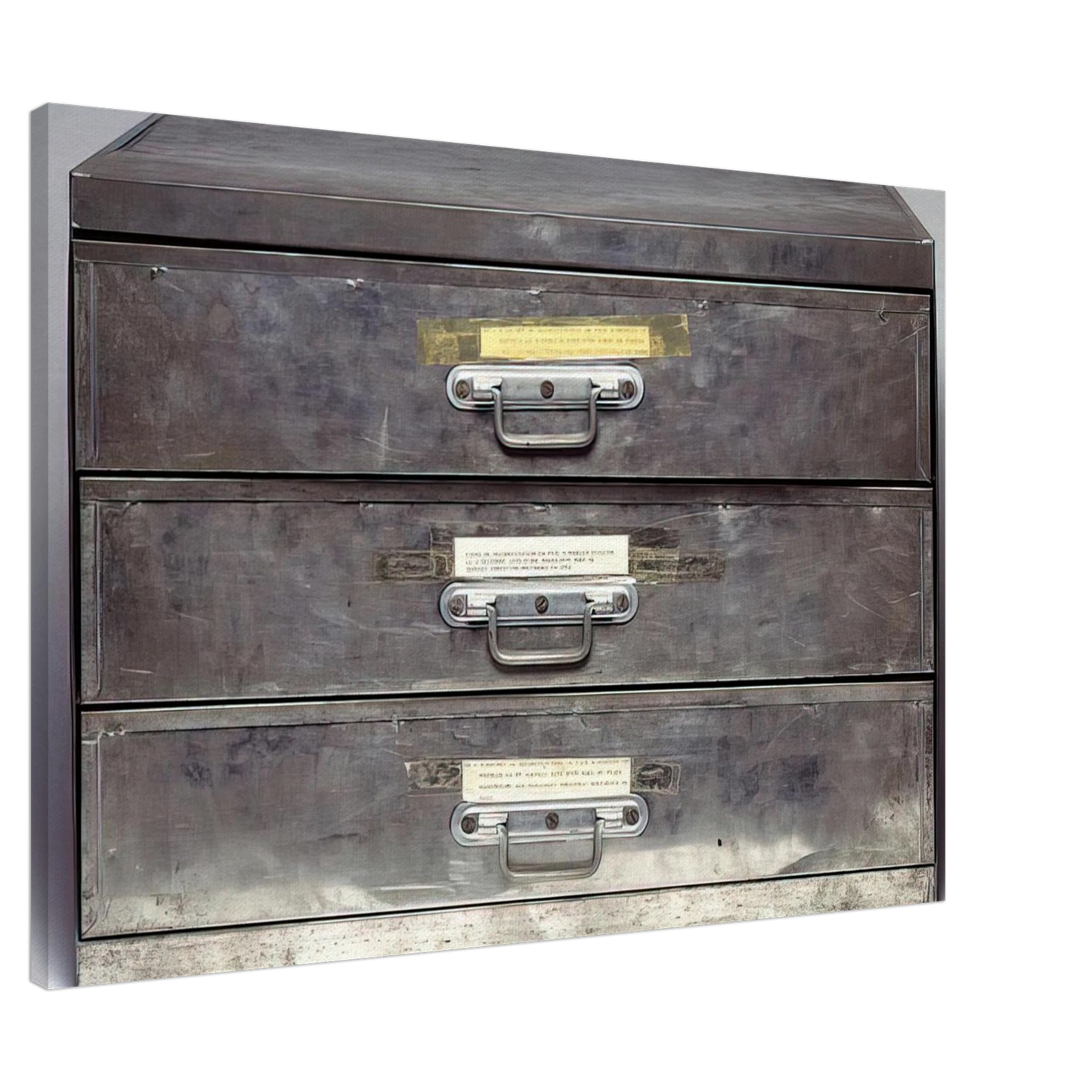 Christian Boltanski - ATTEMPT AT RECREATION THREE DRAWERS 1971 Canvas - 20x30 cm / 8x12 inches-canvas