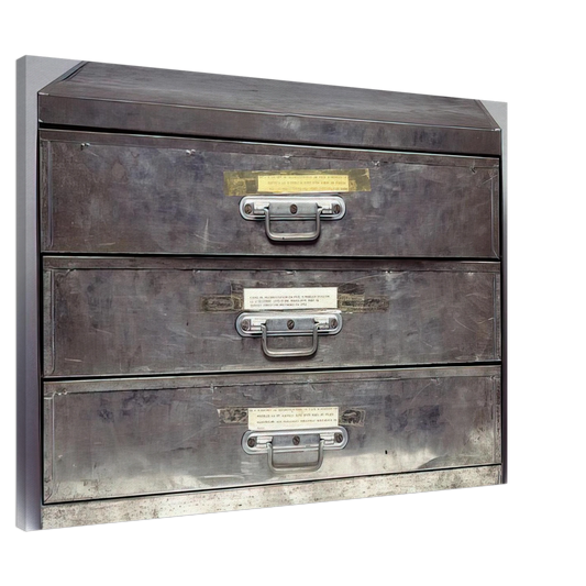 Christian Boltanski - ATTEMPT AT RECREATION THREE DRAWERS 1971 Canvas - 20x30 cm / 8x12 inches-canvas