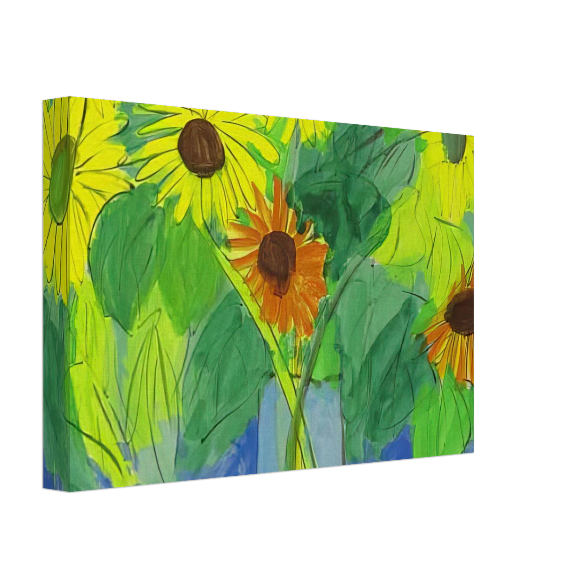 Walasse Ting - Orange and Yellow Sunflowers - Naive Art Primitivism, Pop Art Canvas - 40x60 cm / 16x24 inches-canvas