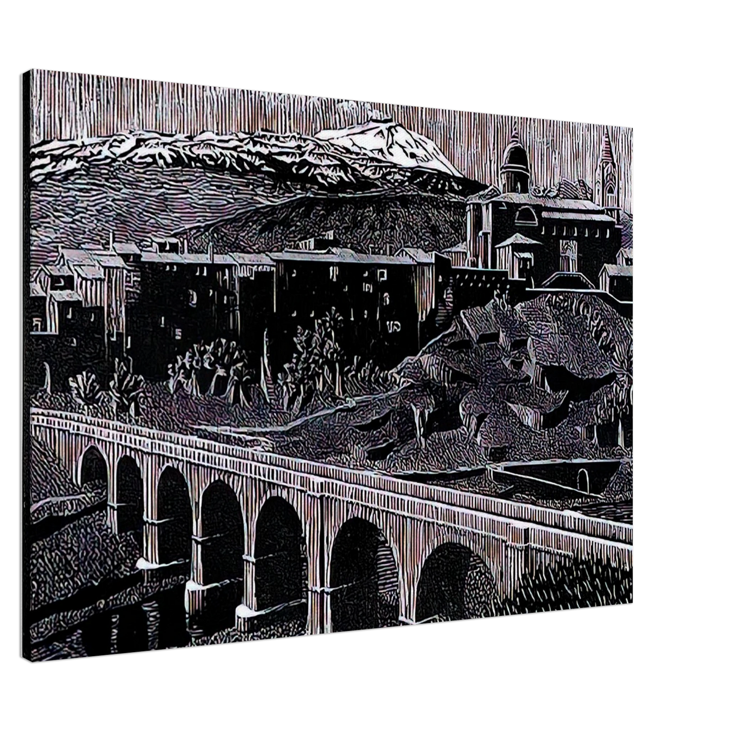 MC Escher - RANDAZZO AND MOUNT ETNA SICILY JANUARY 1933 1933 Canvas - 20x30 cm / 8x12 inches-canvas