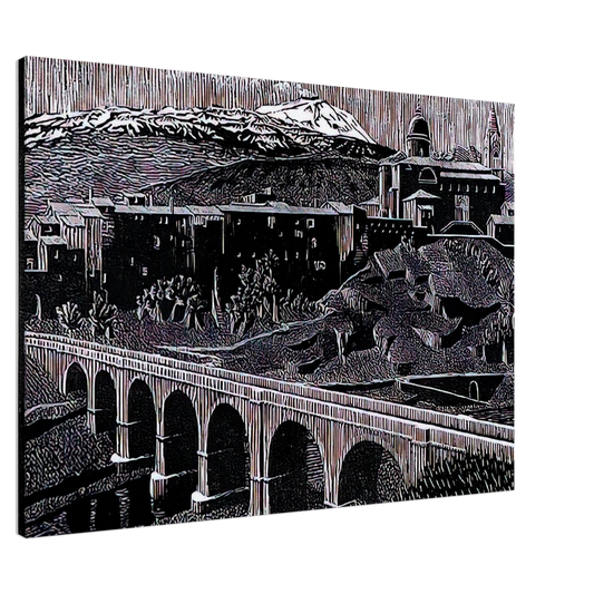 MC Escher - RANDAZZO AND MOUNT ETNA SICILY JANUARY 1933 1933 Canvas - 20x30 cm / 8x12 inches-canvas