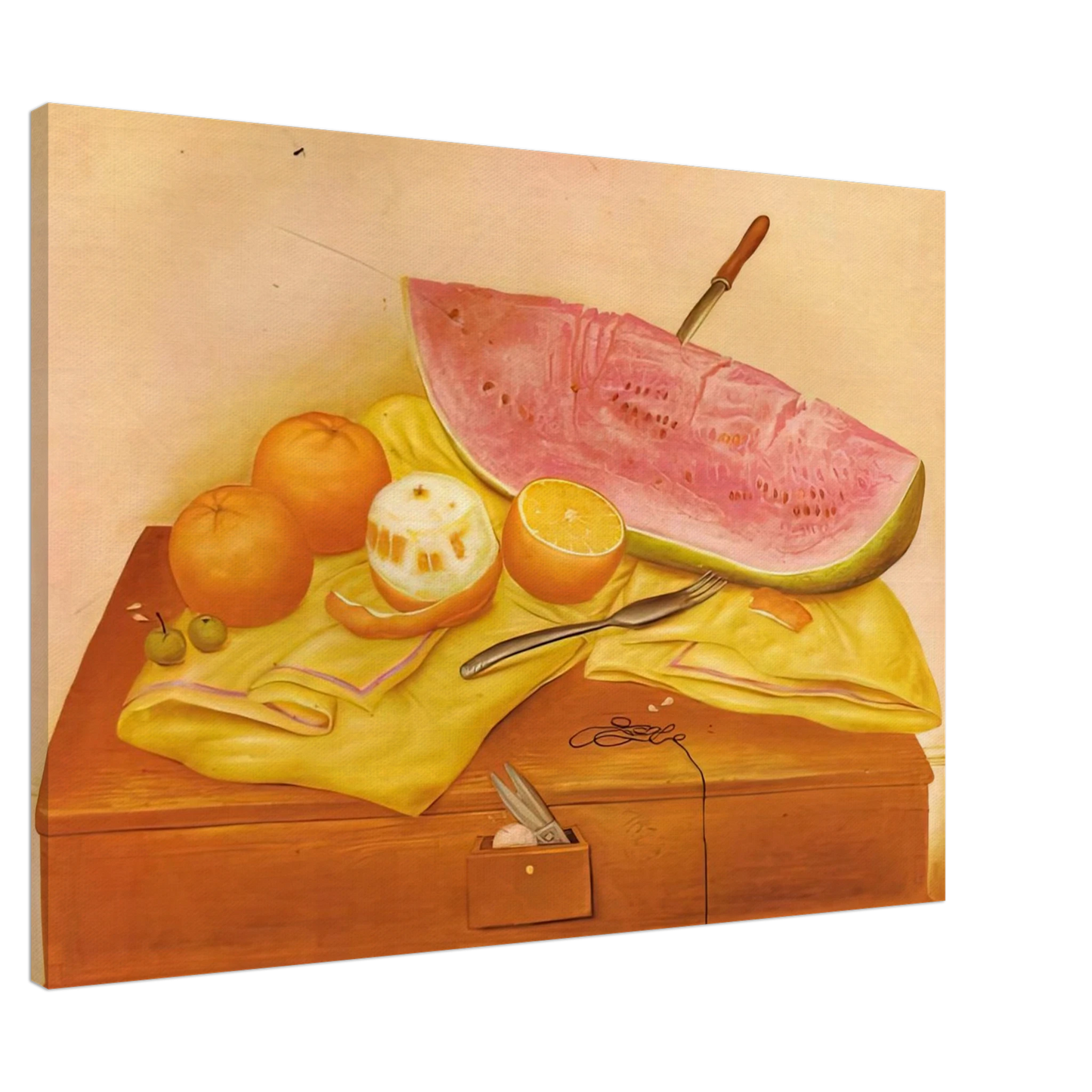 Fernando Botero - WATERMELONS AND ORANGES Canvas - 20x30 cm / 8x12 inches-canvas