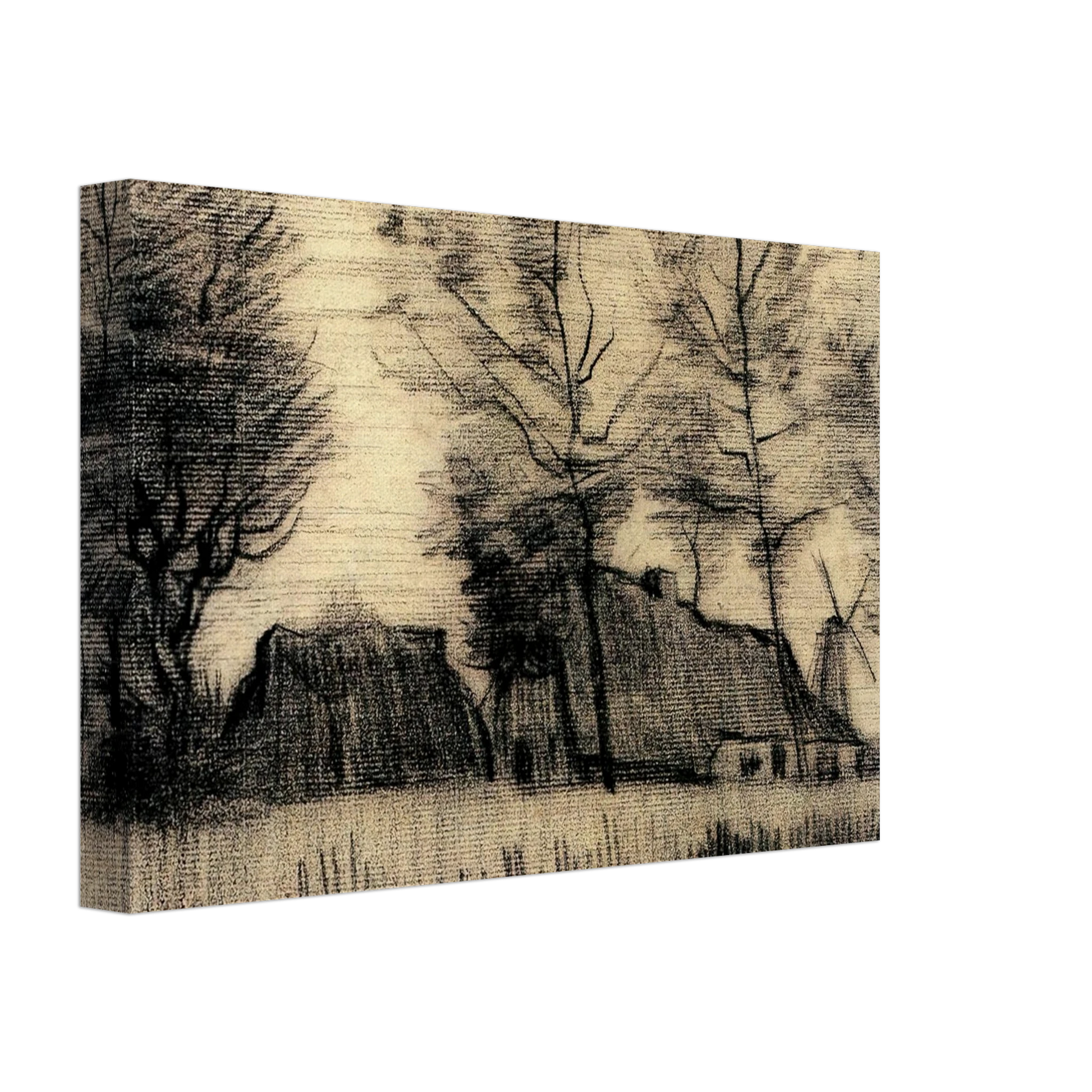 Vincent van Gogh - Landscape with Cottages and a Mill Canvas - 70x100 cm / 28x40 inches-canvas