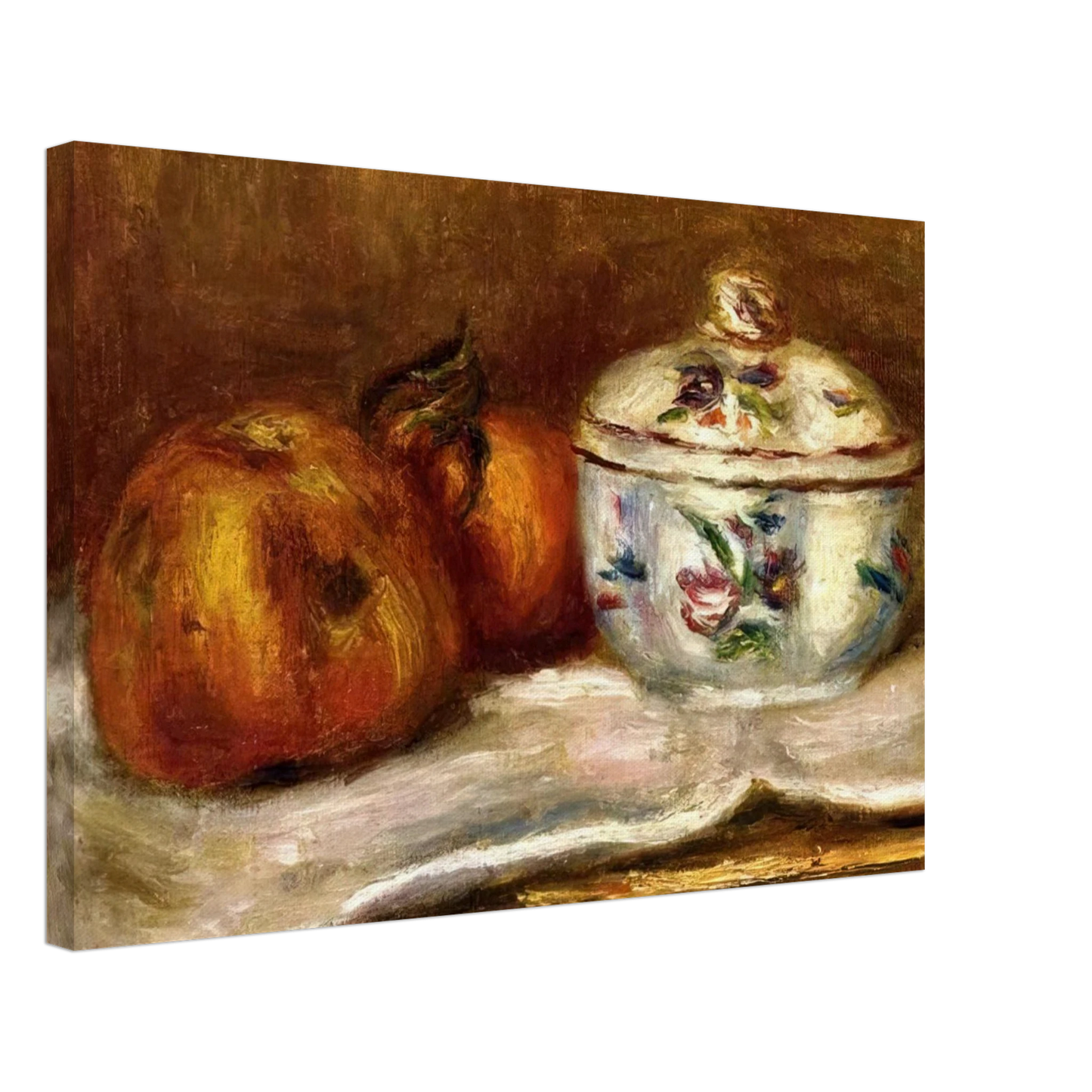 Pierre-Auguste Renoir - Sugar Bowl, Apple and Orange Canvas - 40x60 cm / 16x24 inches-canvas