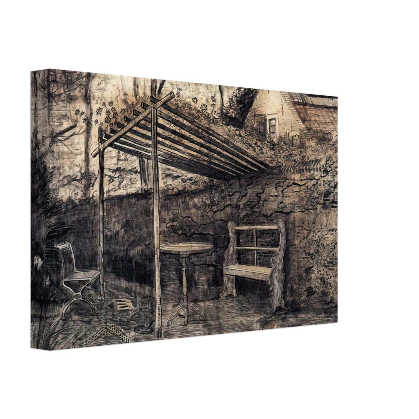 Vincent van Gogh - The Garden of the Parsonage with Arbor Canvas - 40x60 cm / 16x24 inches-canvas