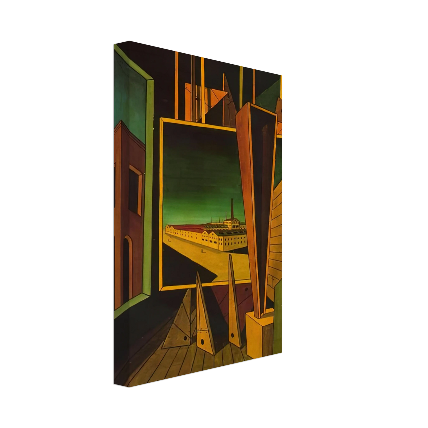 Giorgio de Chirico - GEOMETRIC COMPOSITION WITH FACTORY LANDSCAPE 1917 Canvas - 70x100 cm / 28x40 inches-canvas