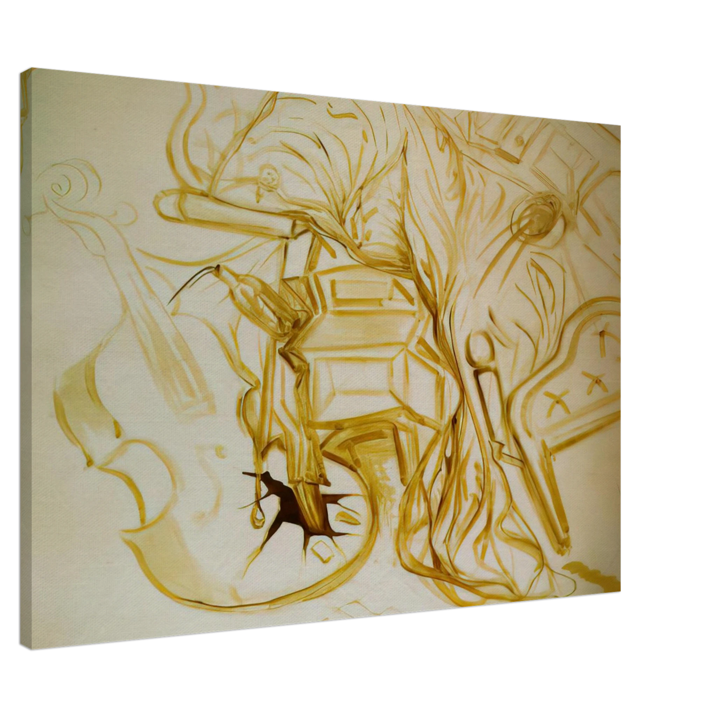 Salvador Dali - BED AND BEDSIDE TABLE FEROCIOUSLY ATTACKING A CELLO Canvas - 20x30 cm / 8x12 inches-canvas