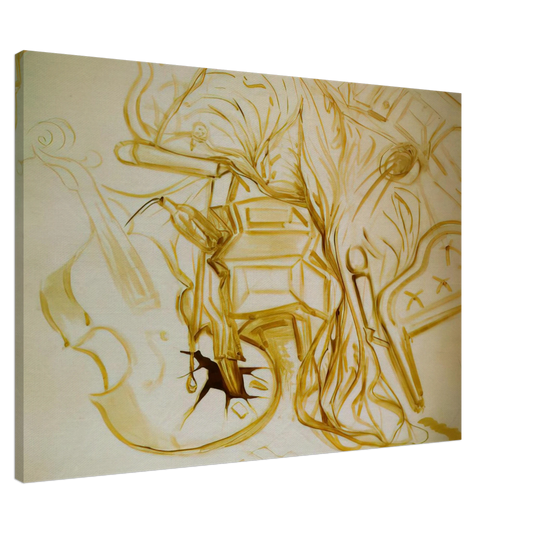 Salvador Dali - BED AND BEDSIDE TABLE FEROCIOUSLY ATTACKING A CELLO Canvas - 20x30 cm / 8x12 inches-canvas