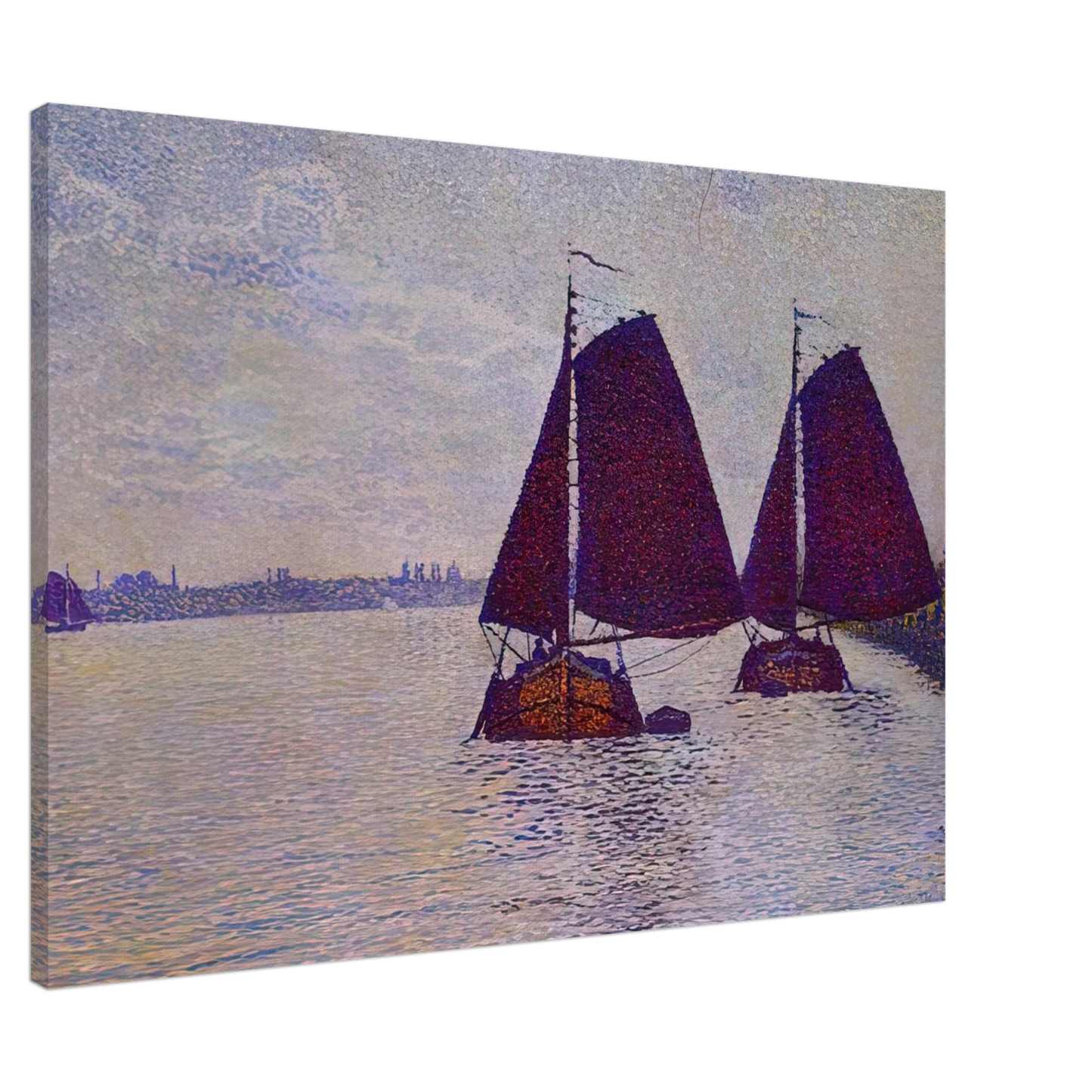 Theo van Rysselberghe - BARGES ON THE RIVER SCHELDT 1892 Canvas - 20x30 cm / 8x12 inches-canvas