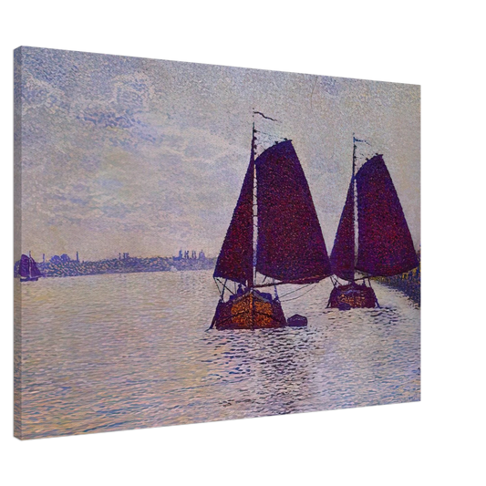 Theo van Rysselberghe - BARGES ON THE RIVER SCHELDT 1892 Canvas - 20x30 cm / 8x12 inches-canvas