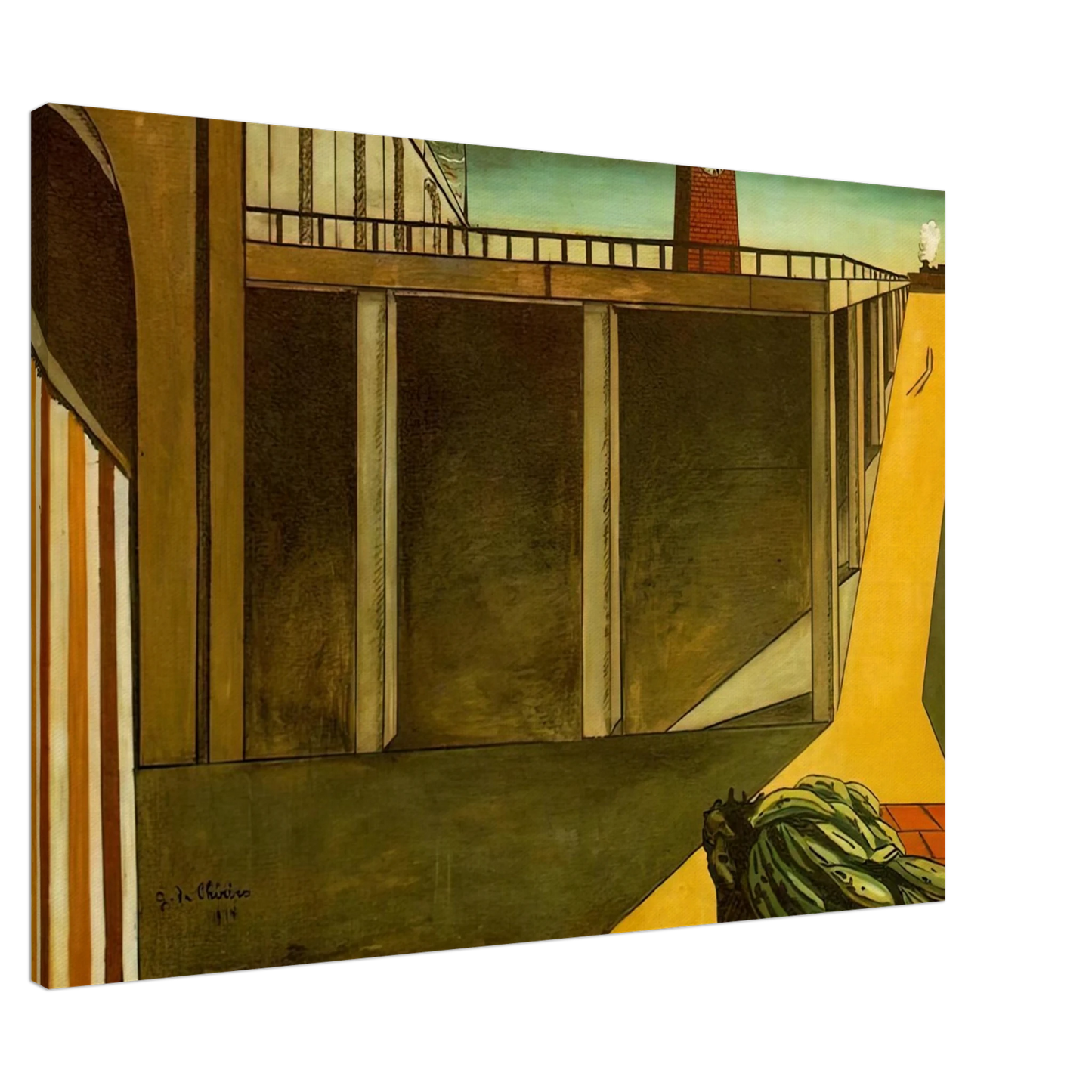 Giorgio de Chirico - GARE MONTPARNASSE THE MELANCHOLY OF DEPARTURE 1914 Canvas - 20x30 cm / 8x12 inches-canvas