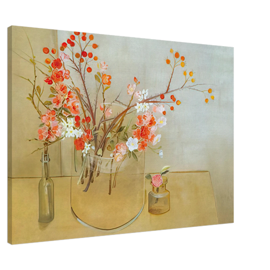 Morris Graves - Winter Bouquet flowering quince, rosehaws, narcissus, winter rose and camellia - 1977 Canvas - 20x30 cm / 8x12 inches-canvas