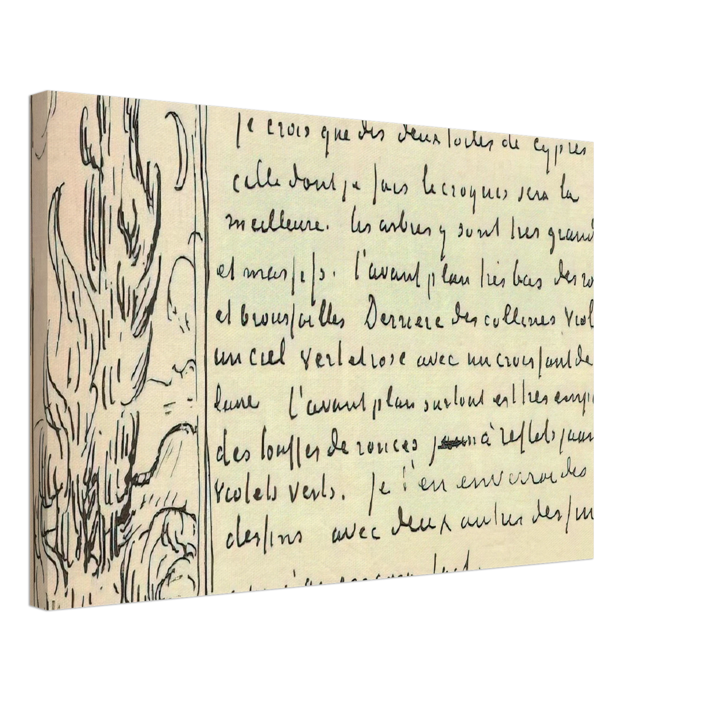 Vincent van Gogh - Cypresses Sketch on a Letter to Theo Van Gogh Canvas - 40x60 cm / 16x24 inches-canvas