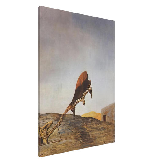 Salvador Dali - SKULL WITH ITS LYRIC APPENDAGE LEANING ON A BEDSIDE TABLE WHICH SHOULD HAVE THE EXACT 1934 Canvas - 20x30 cm / 8x12 inches-canvas