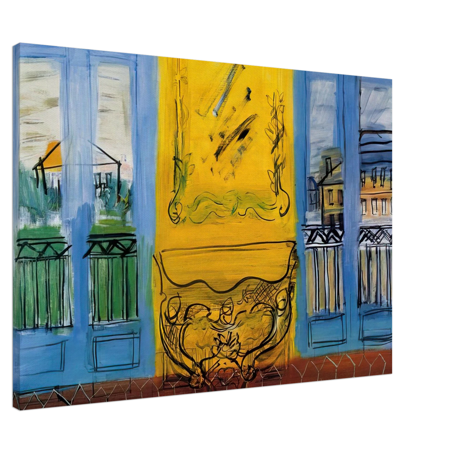 Raoul Dufy - CONSOLE WITH TWO WINDOWS 1948 Canvas - 20x30 cm / 8x12 inches-canvas