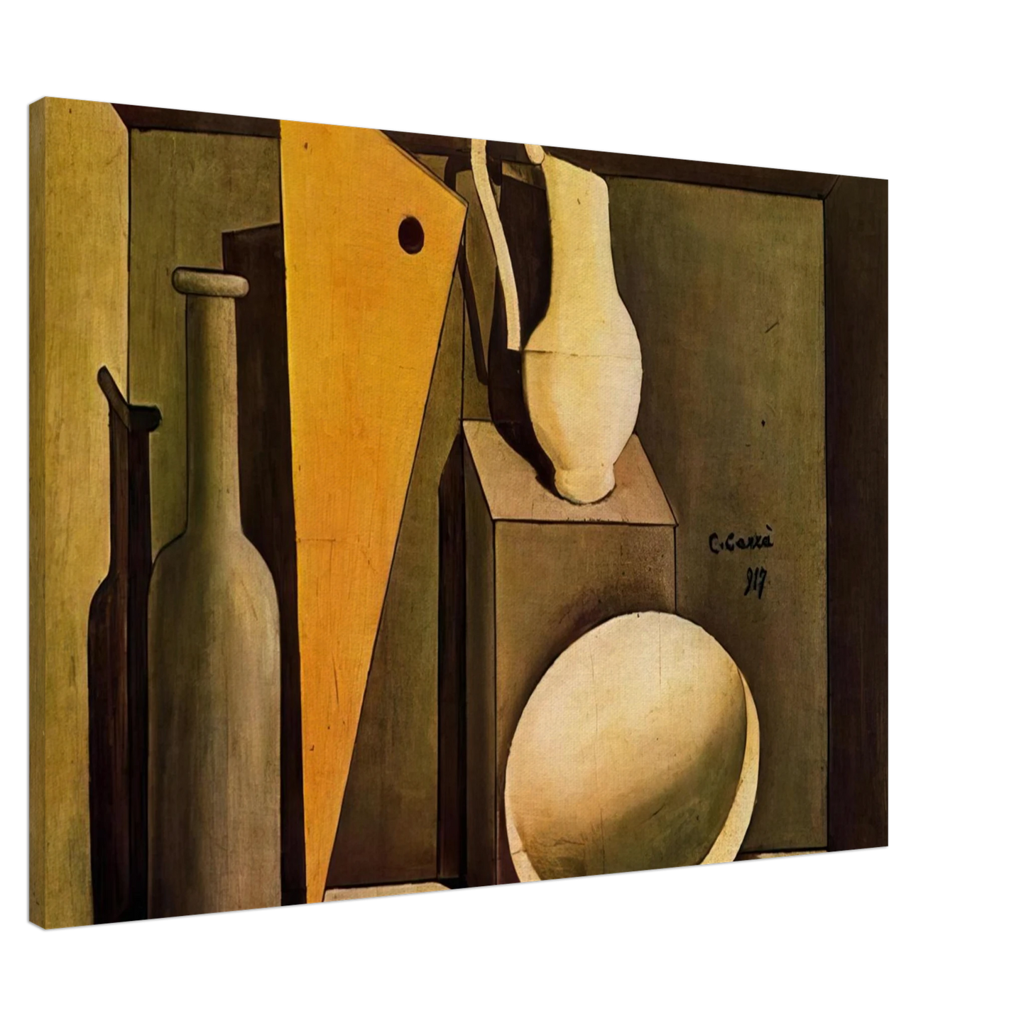 Carlo Carra - NATURA MORTA CON LA SQUADRA 1917 Canvas - 20x30 cm / 8x12 inches-canvas