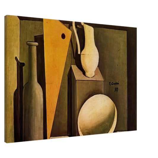 Carlo Carra - NATURA MORTA CON LA SQUADRA 1917 Canvas - 20x30 cm / 8x12 inches-canvas