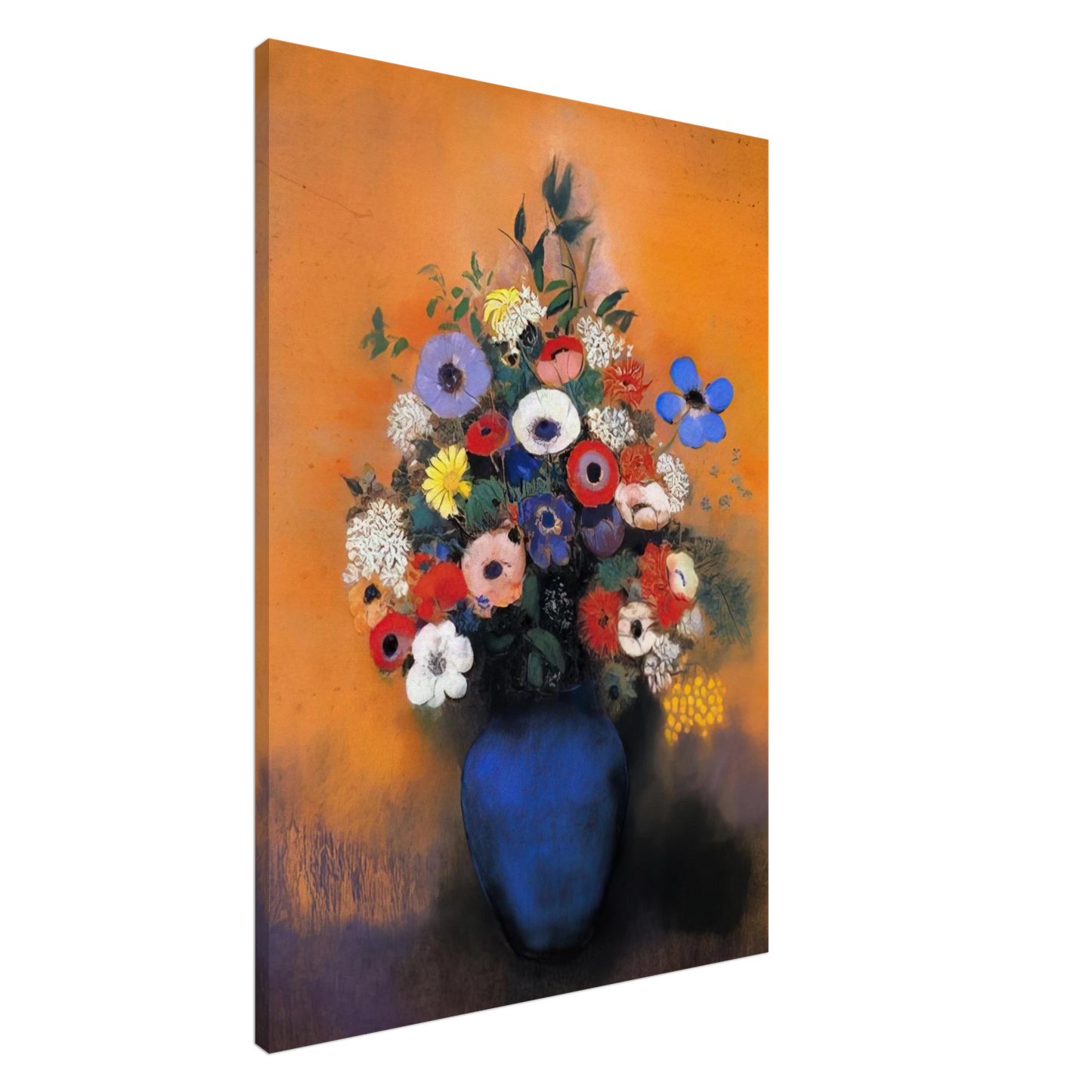 Odilon Redon - MINOSAS ANEMONIES AND LEAVES IN A BLUE VASE Canvas - 20x30 cm / 8x12 inches-canvas