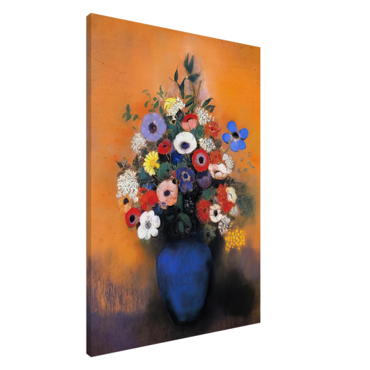 Odilon Redon - MINOSAS ANEMONIES AND LEAVES IN A BLUE VASE Canvas - 20x30 cm / 8x12 inches-canvas
