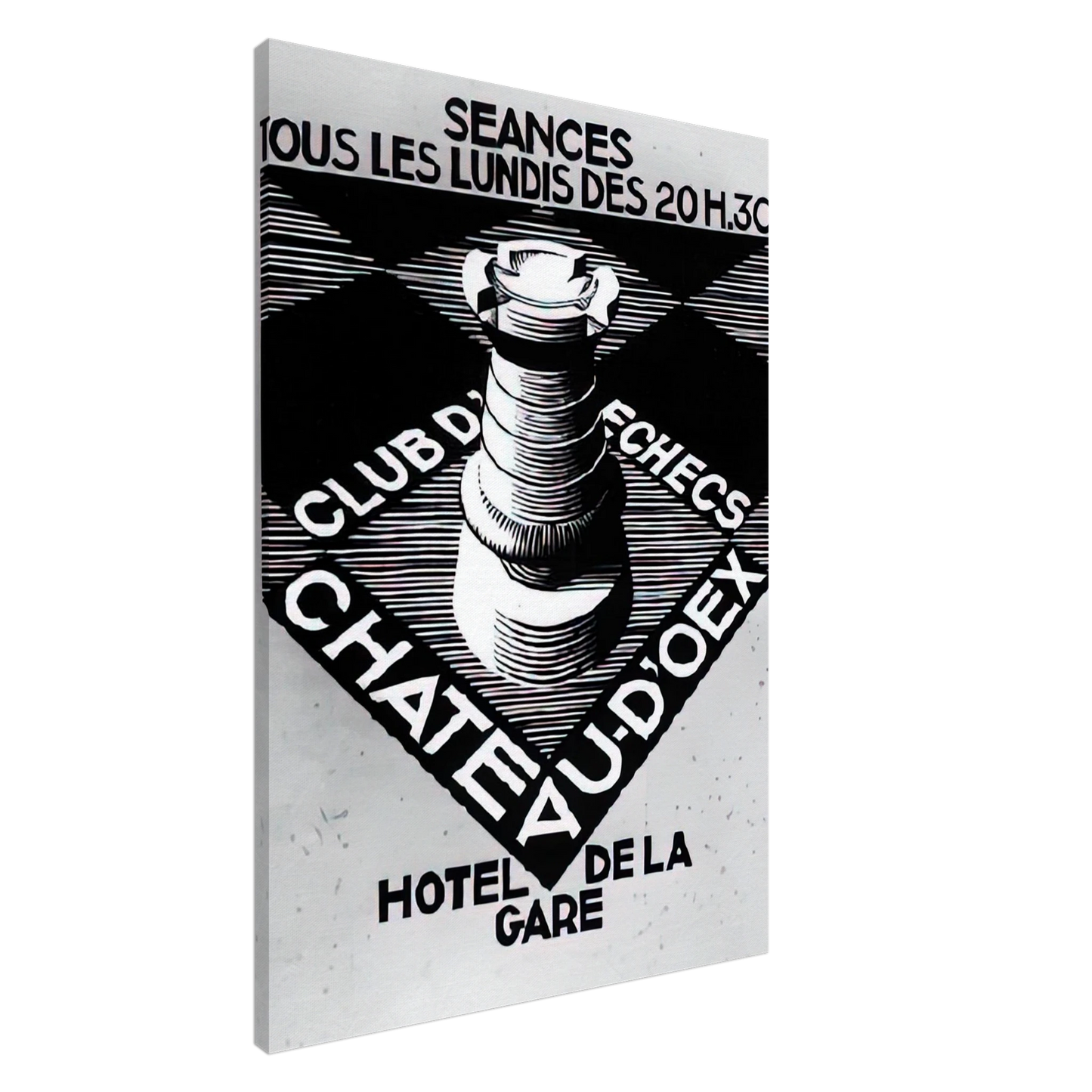 MC Escher - ADVERTISEMENT CHESS CLUB CHATEAU DOEX JULY 1936 1936 Canvas - 20x30 cm / 8x12 inches-canvas