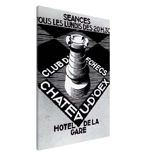 MC Escher - ADVERTISEMENT CHESS CLUB CHATEAU DOEX JULY 1936 1936 Canvas - 20x30 cm / 8x12 inches-canvas