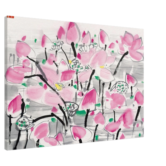 Wu Guanzhong - Lotus under the sun - 2001 Canvas - 20x30 cm / 8x12 inches-canvas