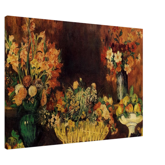 Pierre-Auguste Renoir - Vase, Basket of Flowers and Fruit Canvas - 20x30 cm / 8x12 inches-canvas