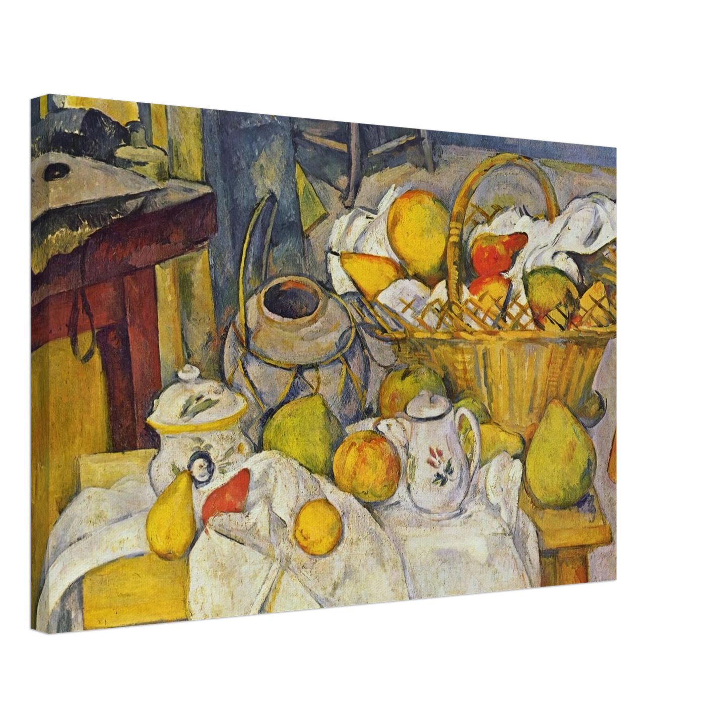 Paul Cezanne - Still life with basket Kitchen table Canvas - 70x100 cm / 28x40 inches-canvas