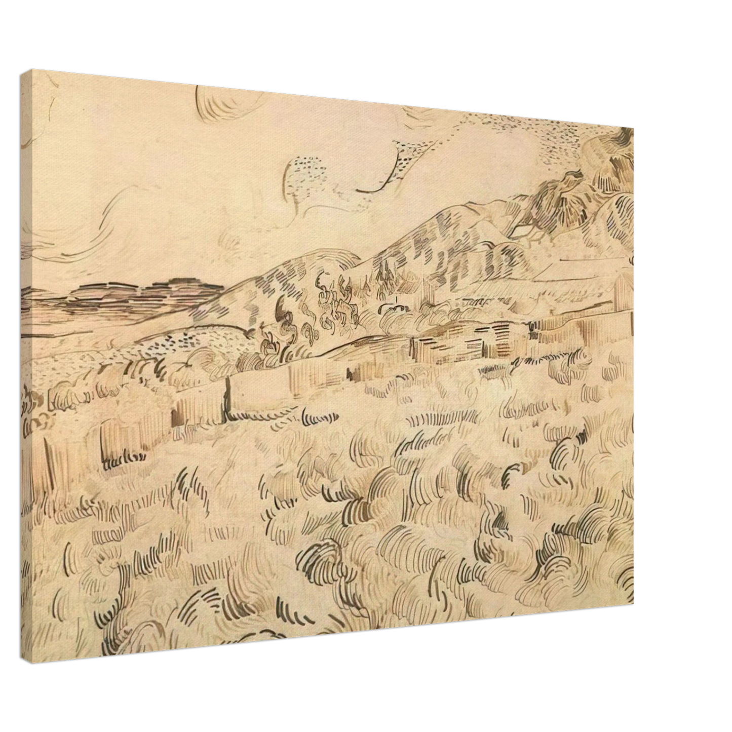Vincent van Gogh - Mountain Landscape Seen across the Walls Canvas - 20x30 cm / 8x12 inches-canvas