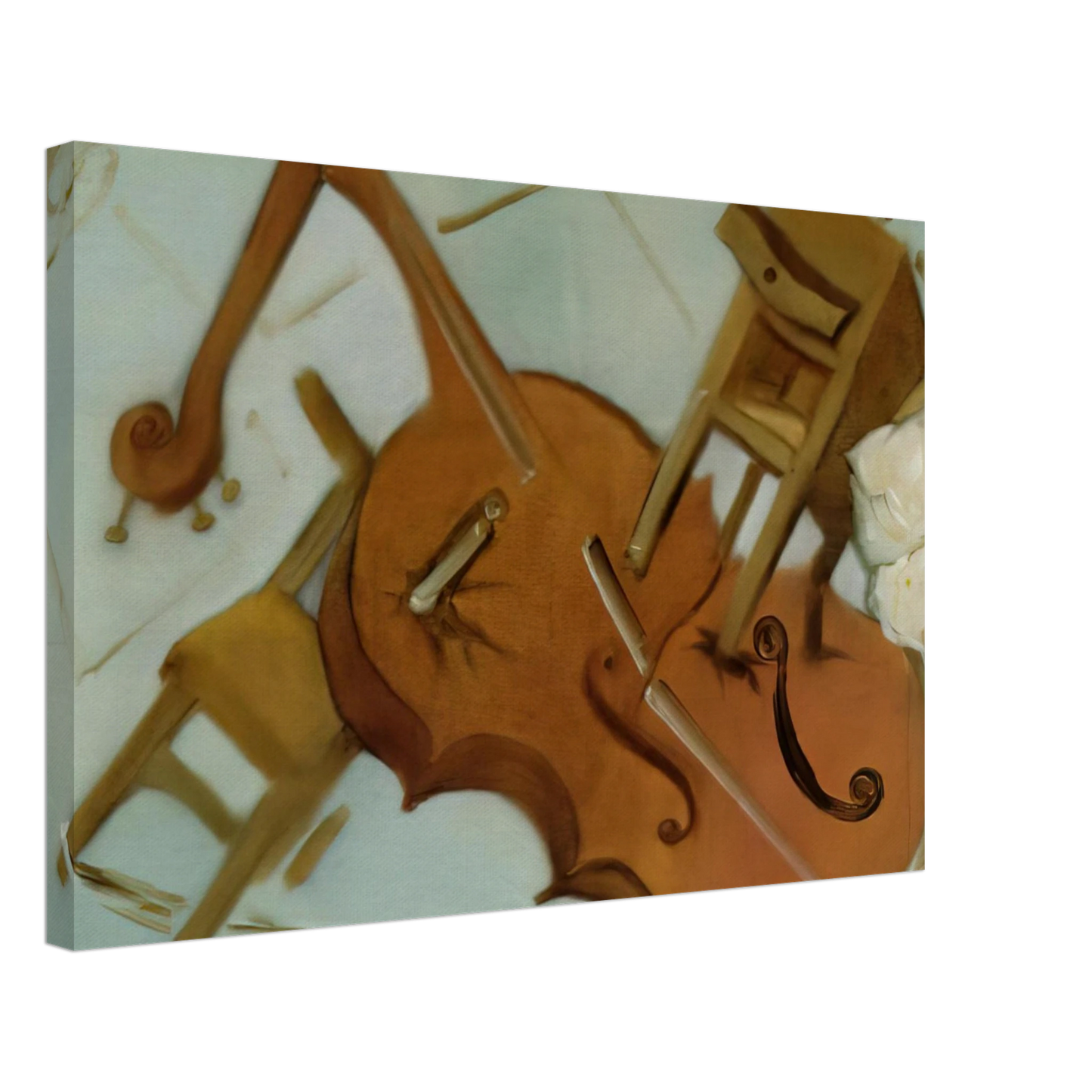 Salvador Dali - BED CHAIR AND BEDSIDE TABLE FEROCIOUSLY ATTACKING A CELLO Canvas - 70x100 cm / 28x40 inches-canvas