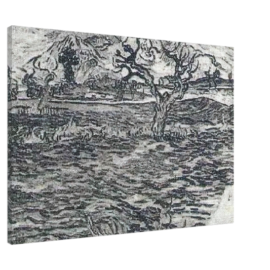 Vincent van Gogh - Landscape with Olive Tree and Mountains in the Background Canvas - 20x30 cm / 8x12 inches-canvas