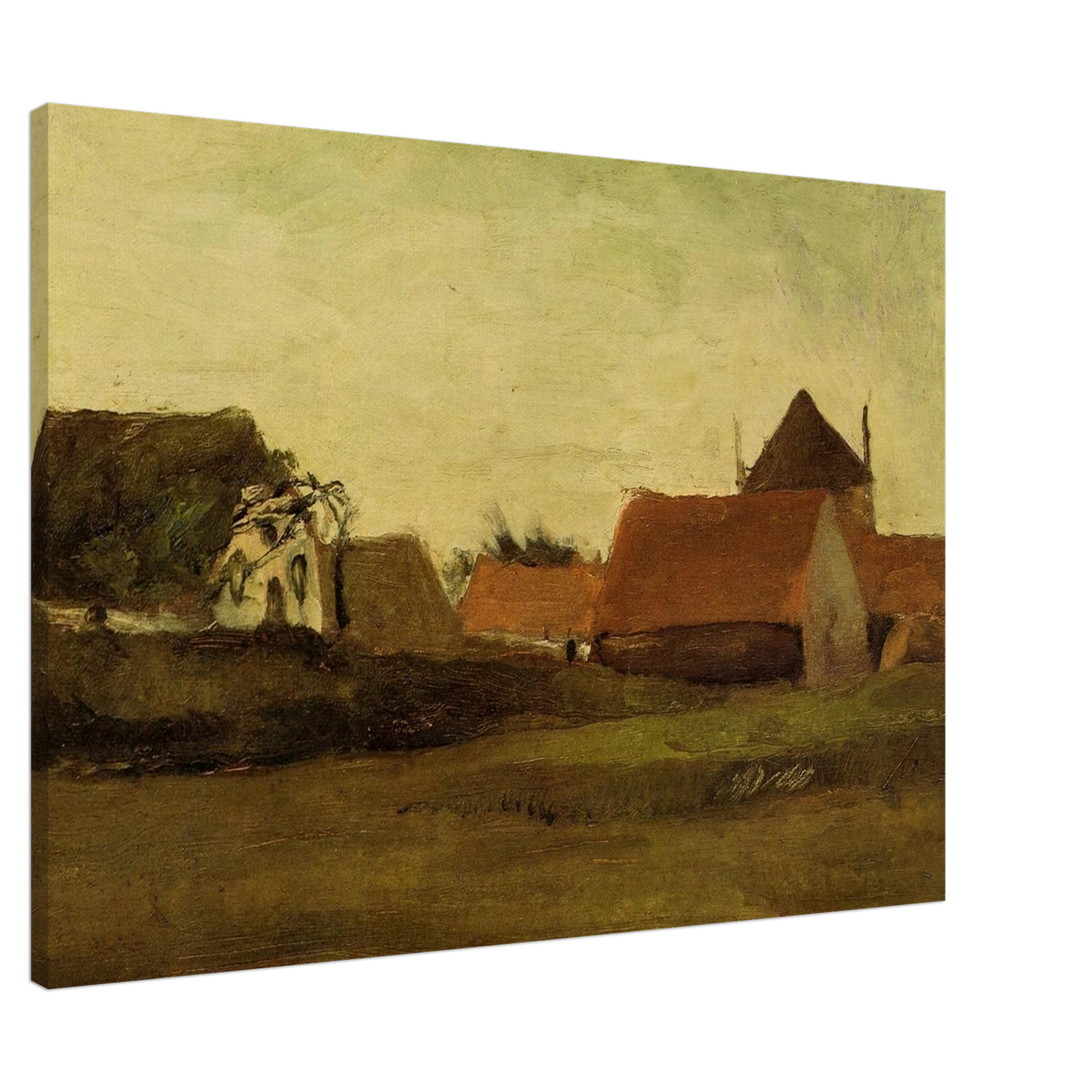Vincent van Gogh - Farmhouses in Loosduinen near The Hague at Twilight Canvas - 20x30 cm / 8x12 inches-canvas