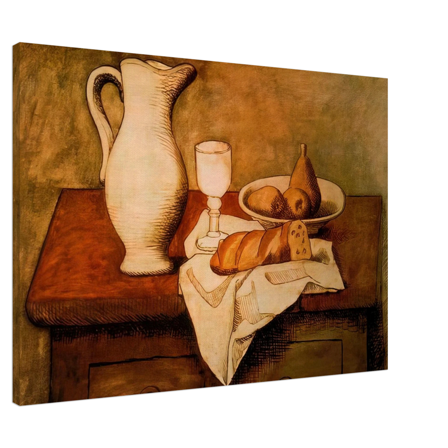 Pablo Picasso - Still life with jug and bread - 1921 Canvas - 20x30 cm / 8x12 inches-canvas