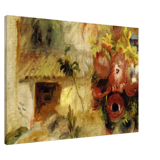 Pierre-Auguste Renoir - Small House, Buttercups and Diverse Flowers study Canvas - 20x30 cm / 8x12 inches-canvas