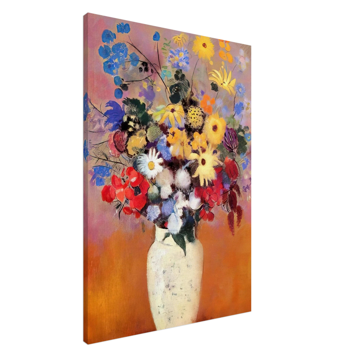 Odilon Redon - WHITE VASE WITH FLOWERS 1916 Canvas - 20x30 cm / 8x12 inches-canvas