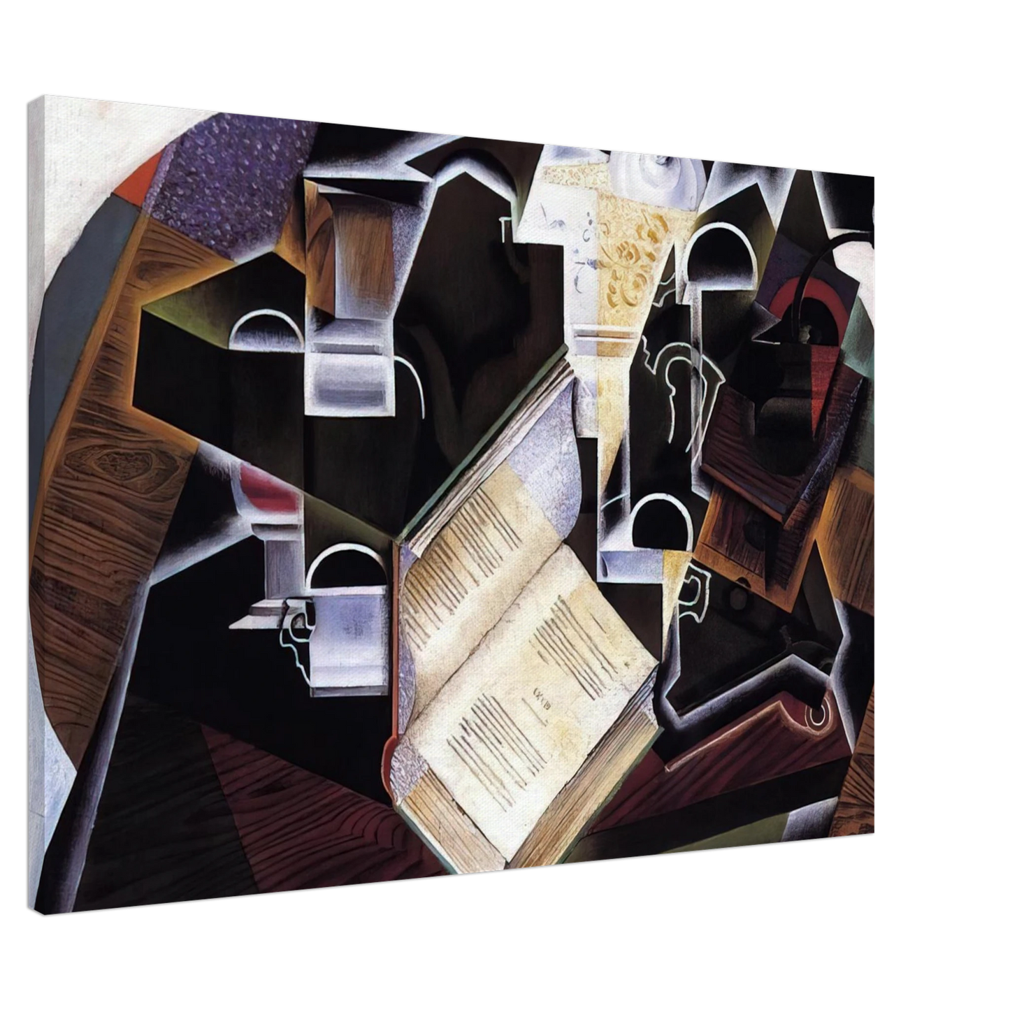 Juan Gris - BOOK PIPE AND GLASSES Canvas - 20x30 cm / 8x12 inches-canvas