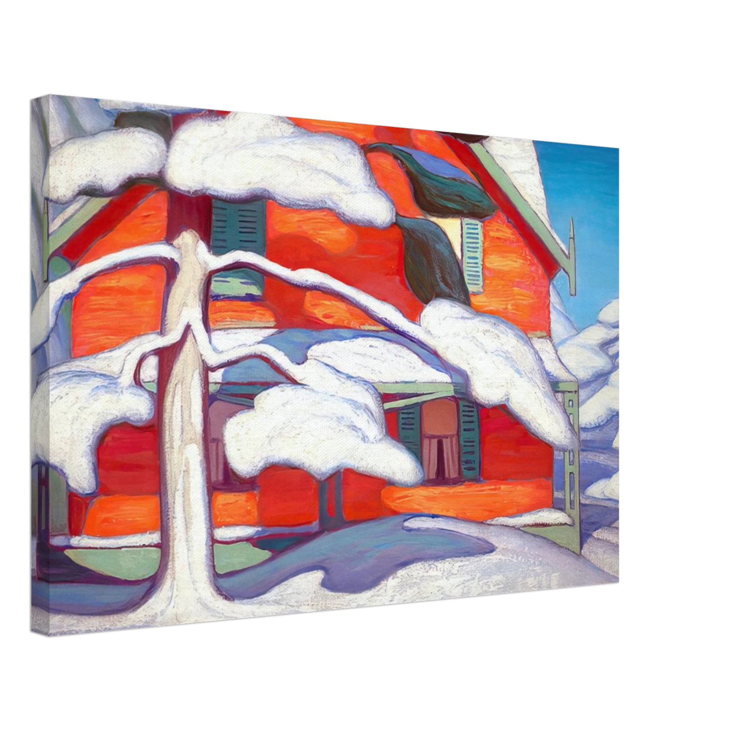 Lawren Harris - Pine Tree and Red House, Winter City - 1924 Canvas - 70x100 cm / 28x40 inches-canvas