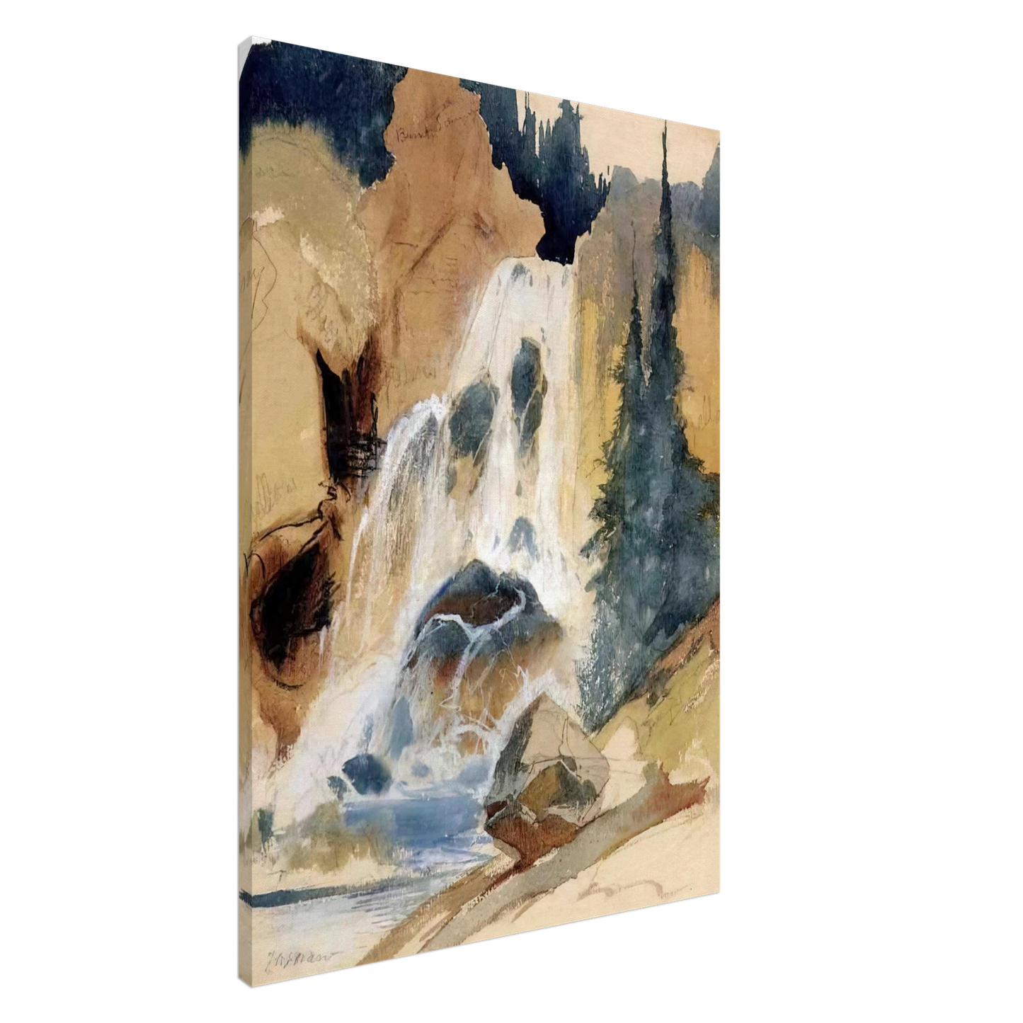 Thomas Moran - Crystal Falls watercolour Canvas - 20x30 cm / 8x12 inches-canvas