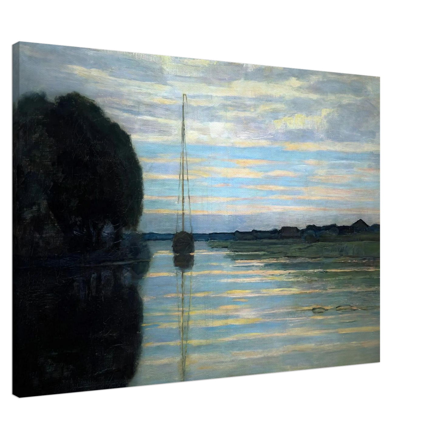 Piet Mondrian - River view with a boat Sun Canvas - 20x30 cm / 8x12 inches-canvas