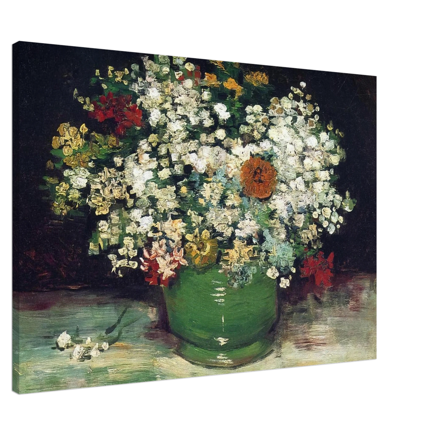 Vincent van Gogh - Vase with Zinnias and Other Flowers Canvas - 20x30 cm / 8x12 inches-canvas