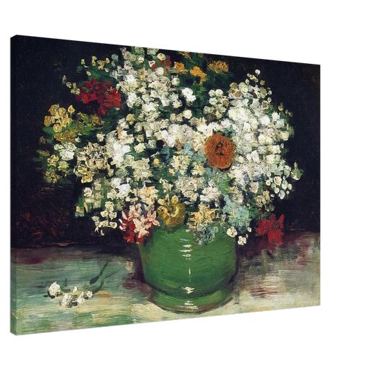 Vincent van Gogh - Vase with Zinnias and Other Flowers Canvas - 20x30 cm / 8x12 inches-canvas