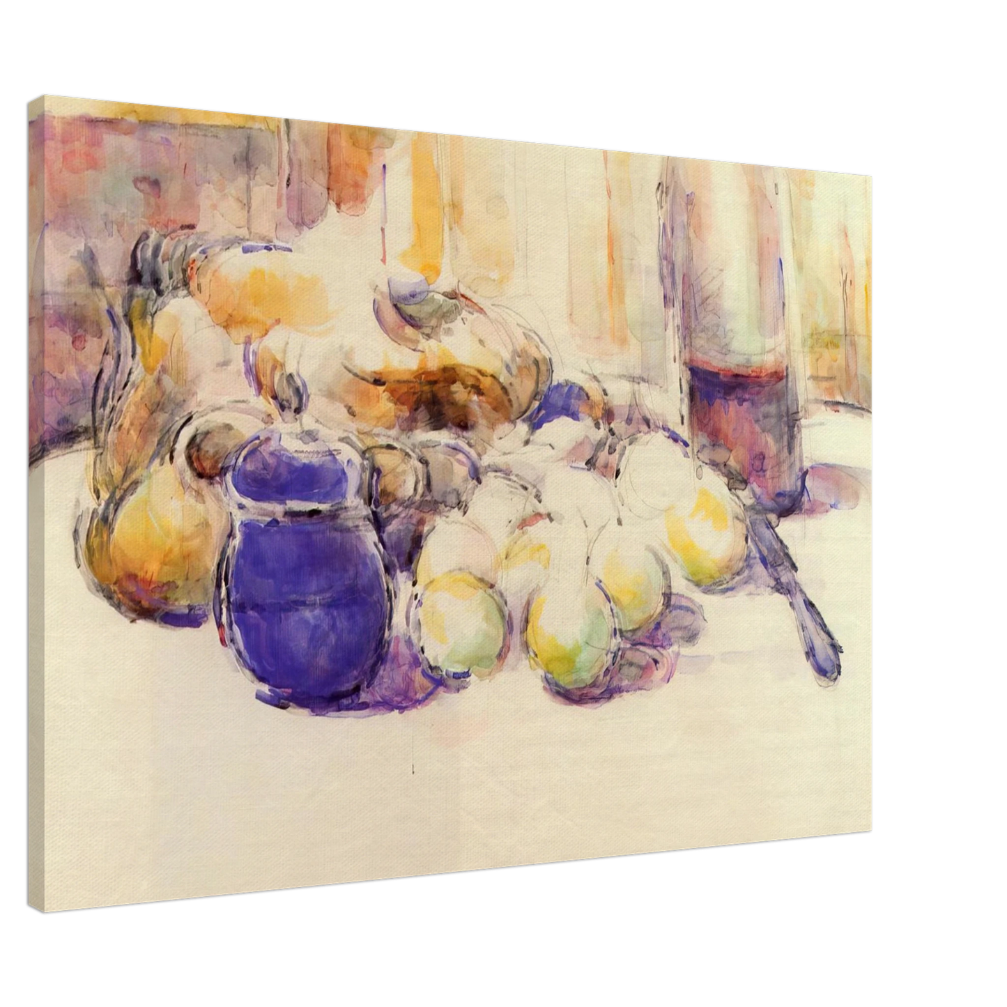 Paul Cezanne - Blue Pot and Bottle of Wine Canvas - 20x30 cm / 8x12 inches-canvas