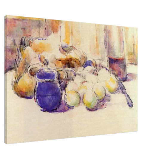 Paul Cezanne - Blue Pot and Bottle of Wine Canvas - 20x30 cm / 8x12 inches-canvas